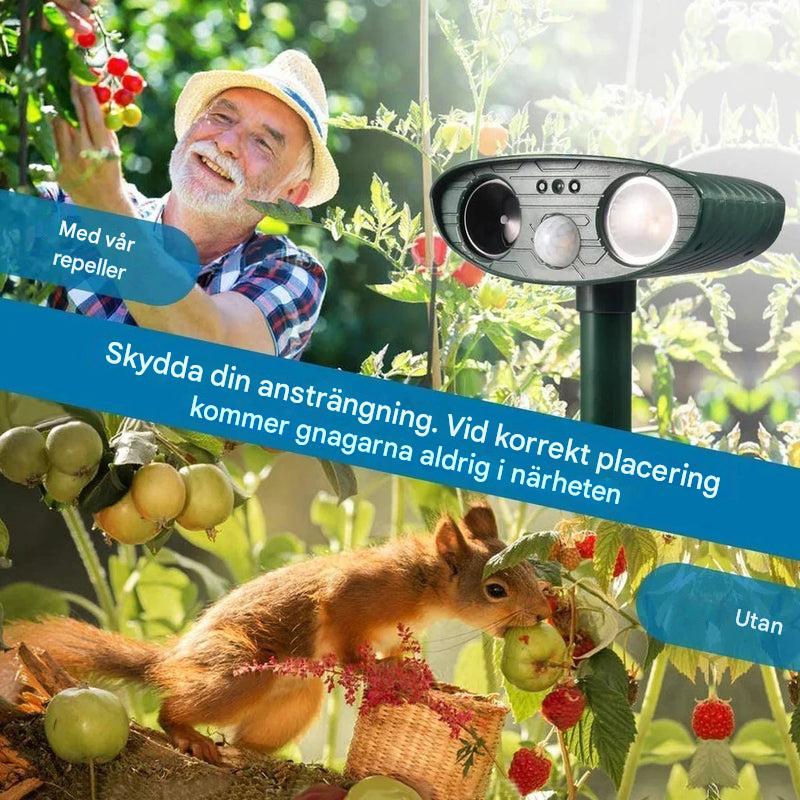 Ultraljuds- och solcellsdriven jordekorrarrepellerare