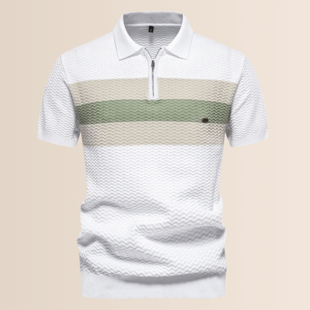 Herrpolo med randig stickad design