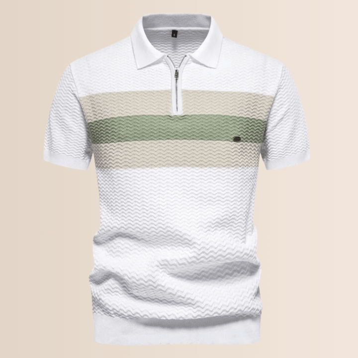 Herrpolo med randig stickad design