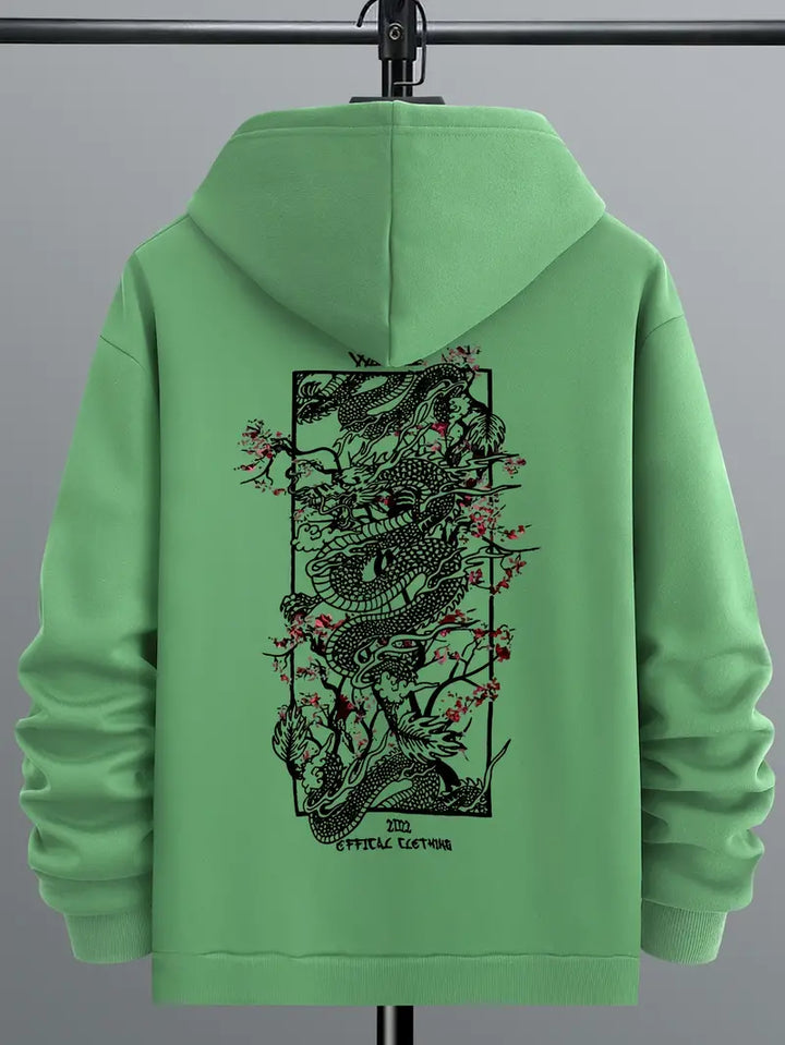 Lanzo - Mode casual sweatshirt med drakmönster och huva