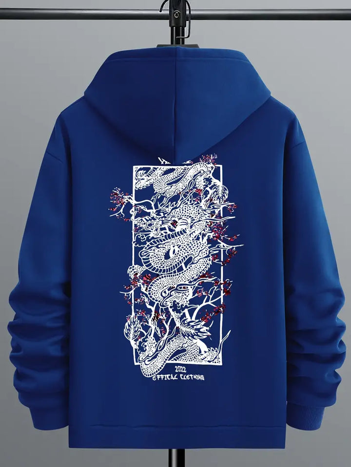 Lanzo - Mode casual sweatshirt med drakmönster och huva