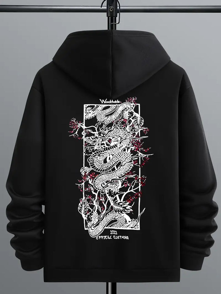 Lanzo - Mode casual sweatshirt med drakmönster och huva
