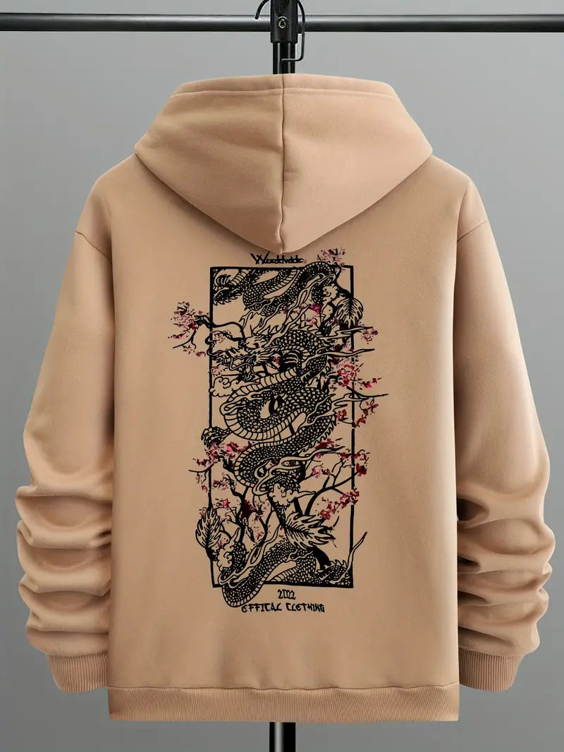 Lanzo - Mode casual sweatshirt med drakmönster och huva