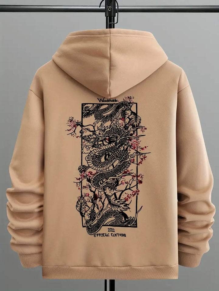 Lanzo - Mode casual sweatshirt med drakmönster och huva