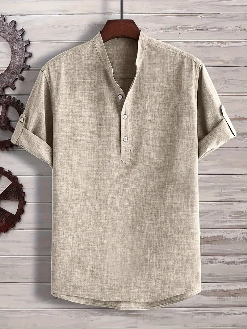 Kortärmad henley med halv knappslå