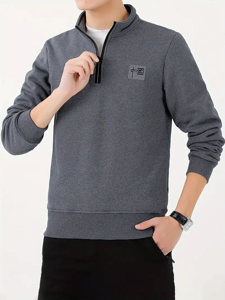 Walter - Mysig sweatshirt i bomullsblandning med V-ringning och fleecefoder i sherpa