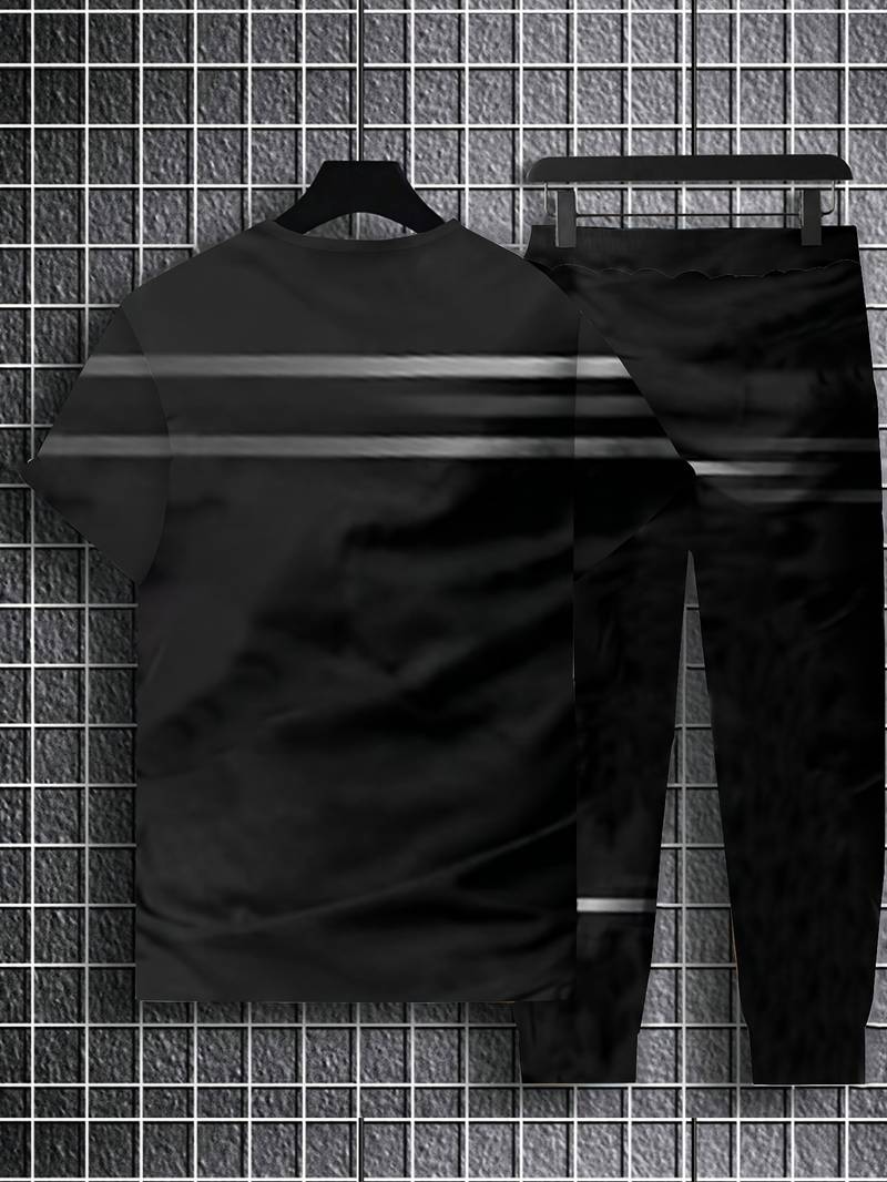 Trendigt set med kortärmade T-shirts och byxor i korslinjemönster med resår för män