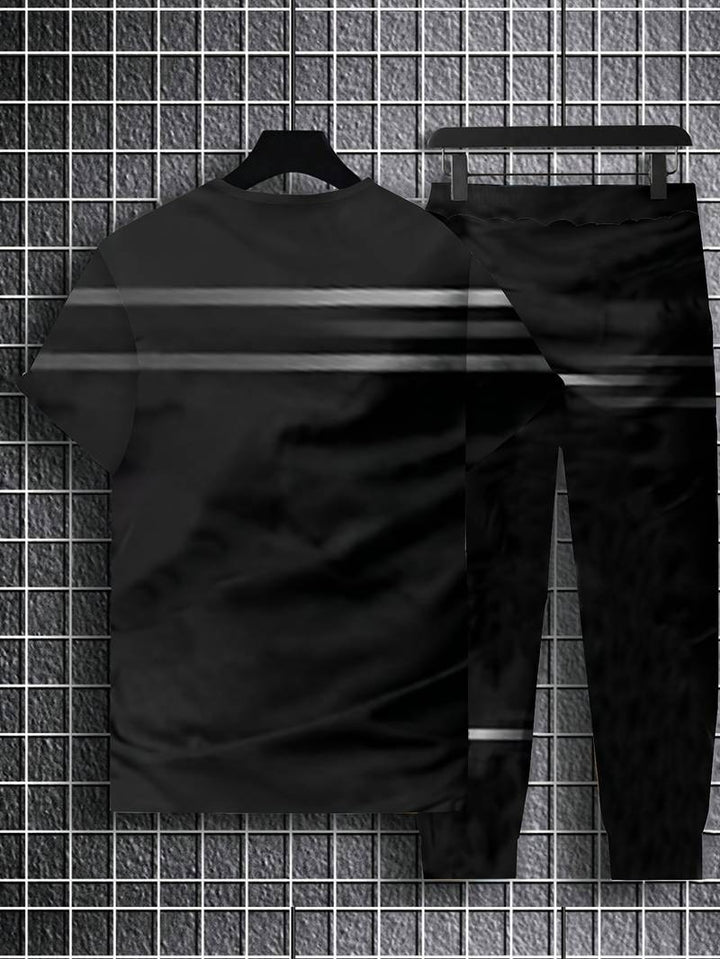 Trendigt set med kortärmade T-shirts och byxor i korslinjemönster med resår för män