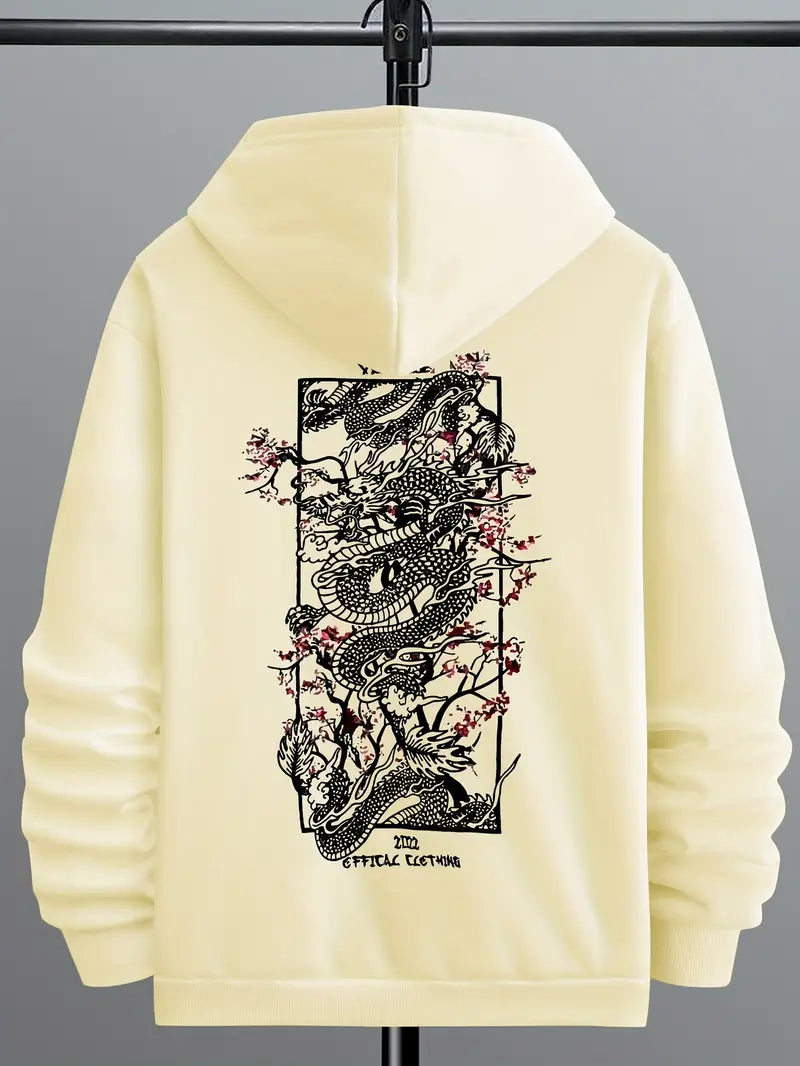 Lanzo - Mode casual sweatshirt med drakmönster och huva