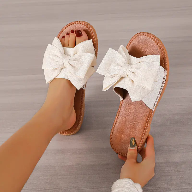 Giza - bekväma, eleganta, platta tofflor med rosett