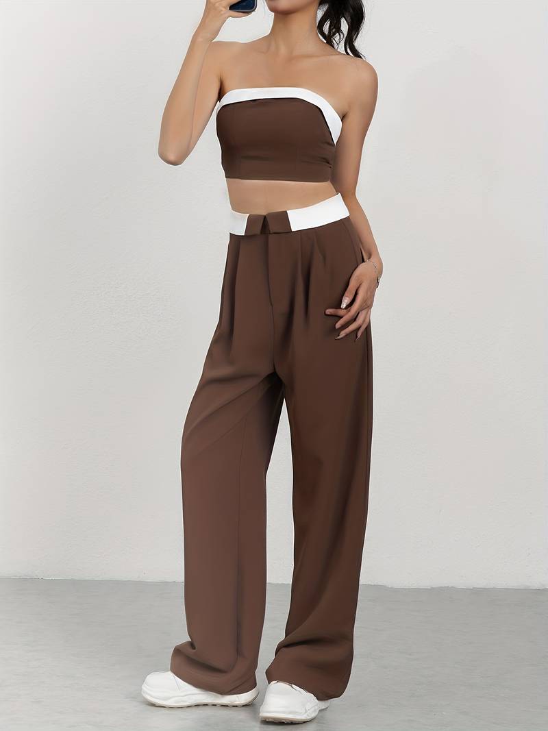 Tella - Off-the-shoulder ärmlös tubtop & långbyxor med vida ben