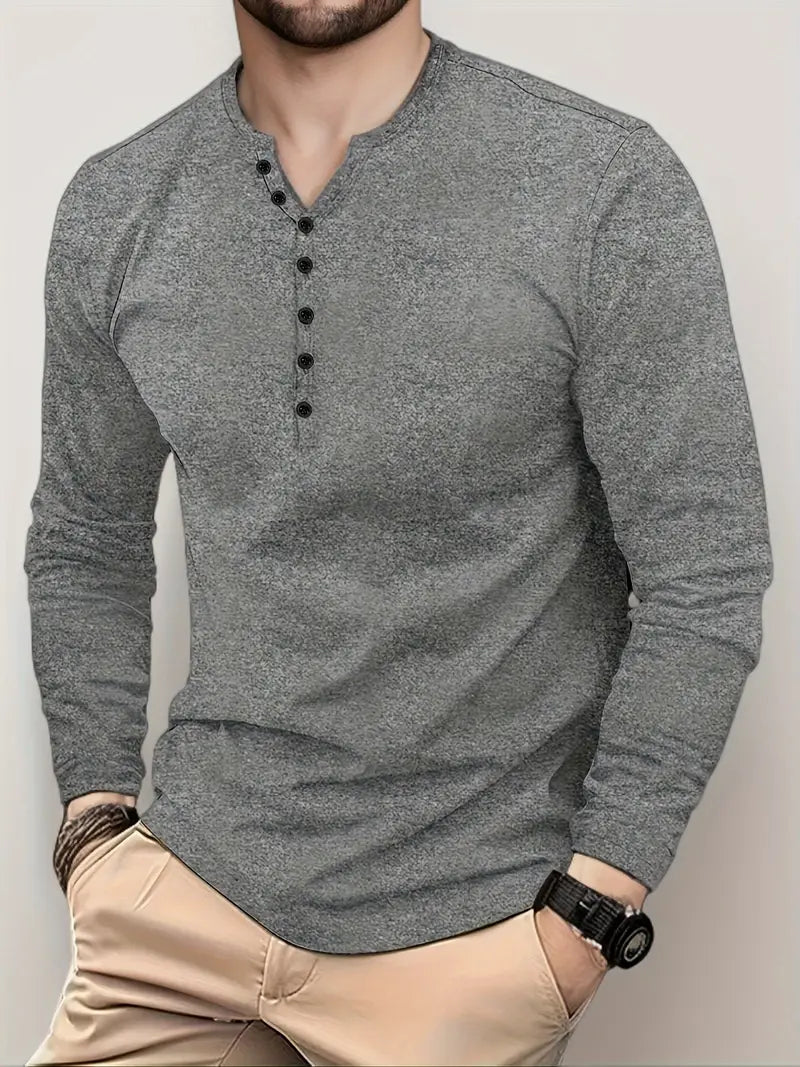 Kirkby - Casual långärmad Henley T-shirt