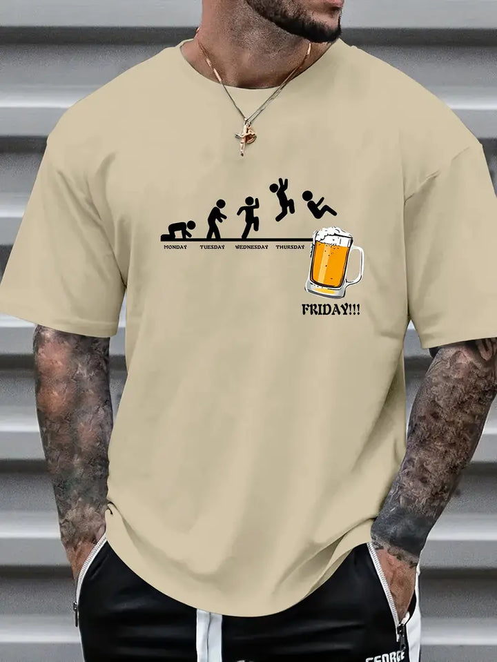 Creative Beer Graphic Print Tee Casual Kortärmad Rund Hals Skjorta