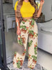 Chara -Boho bliss Cropped T-shirt med blommigt tryck och byxor med vida ben