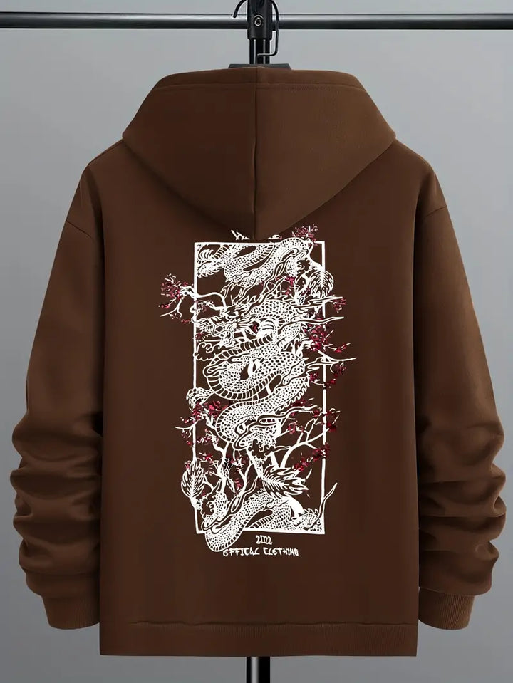 Lanzo - Mode casual sweatshirt med drakmönster och huva