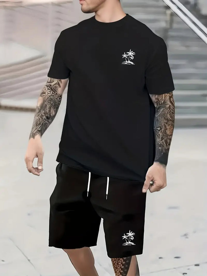 Set med t-shirt med kokosnötsträdsmönster och shorts med dragsko