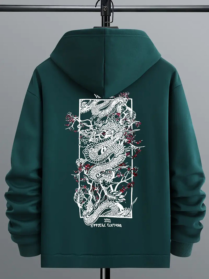 Lanzo - Mode casual sweatshirt med drakmönster och huva