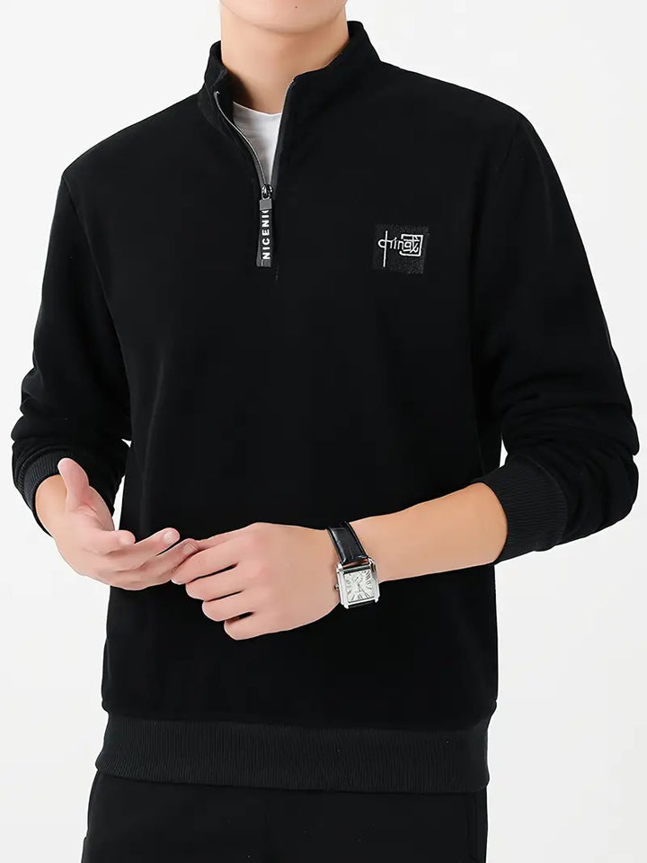 Walter - Mysig sweatshirt i bomullsblandning med V-ringning och fleecefoder i sherpa