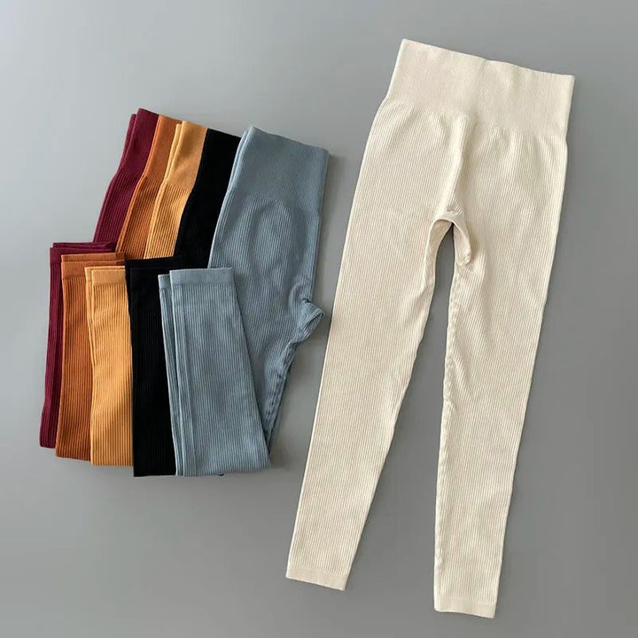 Ribbade yogabyxor med gymleggings med hög midja