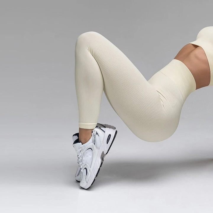 Ribbade yogabyxor med gymleggings med hög midja